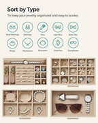 SONGMICS Jewelry Box Organizer, 4-Layer Storage with 3 Drawers, Glass Lid - Image 3