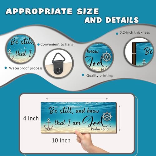 4 Pieces Beach Wall Decor Ocean Bathroom Decor With Bible Verses Wooden Christian Farmhouse Sign for Home Religious Prayer Wall Art for Living Room Office Bedroom Bathroom(Beach,10x4") - Image 4