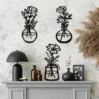 ARTINME 3 Pieces Metal Flowers Wall Arts - Rustic Farmhouse Decor Minimalist Flower Wall Decors for Living Room Bathroom Kitchen Bedroom Dining Room - Housewarming Gifts (Black) - Image 5