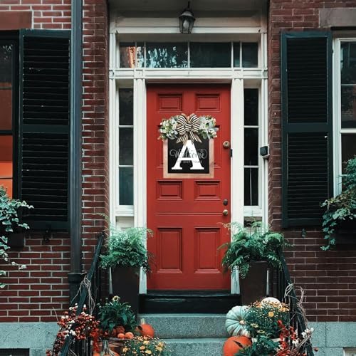 Last Name Porch Decor, Welcome Sign Wreath, Porch Decorations - 26 Letter Wreaths for Front Door, Spring & All Seasons Monogram (B) - Image 5