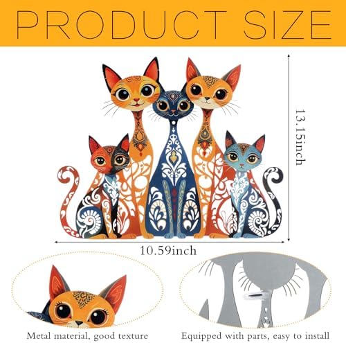 Wesiti Metal Cat Wall Art Decor Colorful Sculptural Mid Century 10.6x13.15 - Image 2