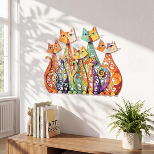 Wesiti Metal Cat Wall Art Decor Colorful Sculptural Mid Century 13.78x10.7 - Image 3
