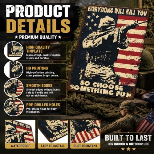 Vintage Memorial Day Metal Sign Patriotic Military Wall Decor Veteran Gifts Wall Art Retro Army Tin Poster for Home Office Coffee Bar Kitchen Garage Man Cave Decorations 12x16 Inch - Image 3