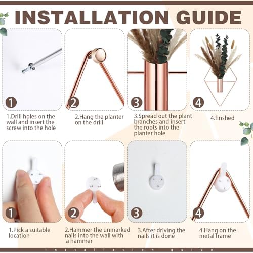 Jexine 4 Pcs Hanging Artificial Planters Wall Decor, Rose Gold, Pampas - Image 3