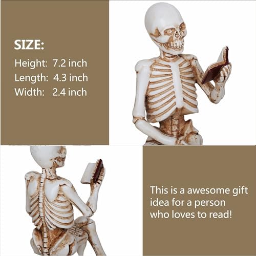 Dlfghos Halloween Skeleton Statue Halloween Skull Figurine Home Decor Reading Skeleton Figurines Bookish Skeleton 2 - Image 4