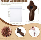zyphonic Pocket Wooden Cross, Black Walnut with Heart Design, Religious Comfort Gift with Organza Bags Christian Encouragement Gift Handheld Stress Relief (10) - Image 2