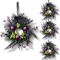 4 Pcs Small Halloween Hanging Wreaths with Black Fern Foliage Purple Glitter Balls Lime Green Berry Clusters Purple Flowers Black Sheer Bow Gothic Mini Cabinet Wreath for Home Kitchen Halloween Party by Unknown