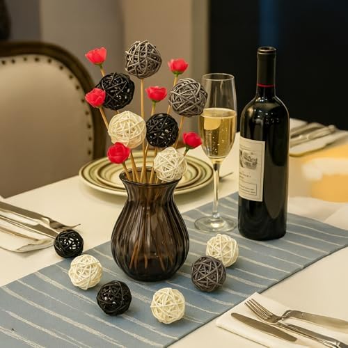 9 Pcs Rattan Decorative Balls, 3 Colors (Black, White, Gray), Handcrafted Woven Yarn Balls for Home Decor, Weddings, Parties, and Special Occasions - Image 2