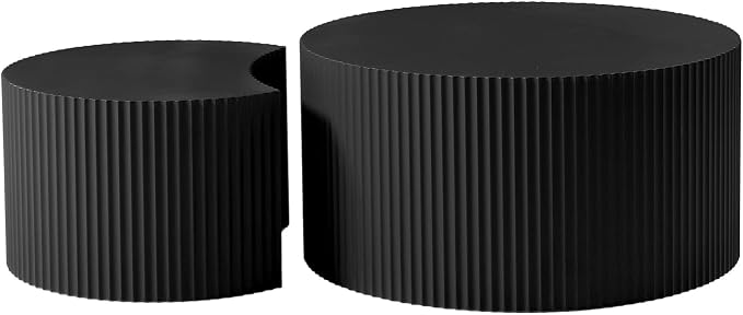 55.12'' Black Round Nesting Coffee Table Set of 2, Modern Side End Table - Image 9