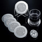 Jetec 6 Pcs Mirrored Glass Coasters with Holder, Bling, Silver, 4 Inch by Jetec