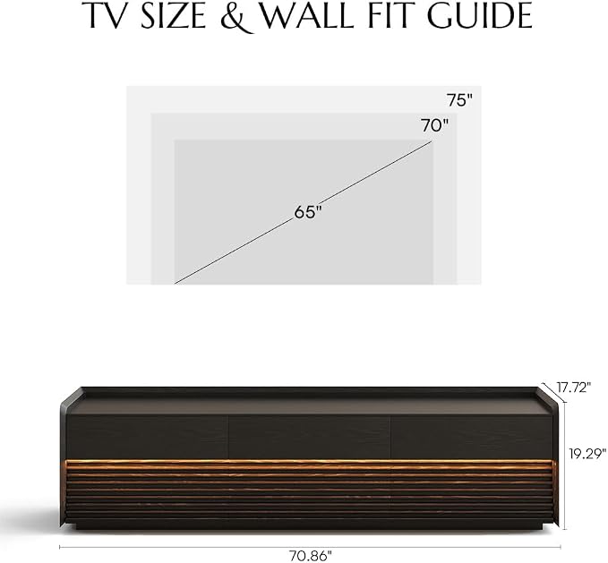 POVISON Fully-Assembled Mid Century Modern TV Stand, 70.87" Entertainment Center - Image 4