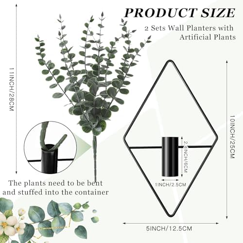 Jexine 2 Pcs Hanging Artificial Planters Wall Decor, Black, Eucalyptus - Image 2