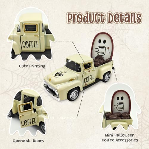 Halloween Coffee Table Decor Coffee Ghost Vintage Metal Truck, Cream - Image 4
