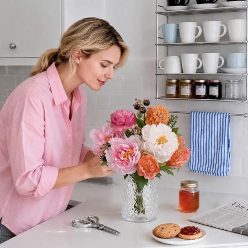 Fall Flower Arrangements with Vase Artificial Peony Home Decor - Image 2