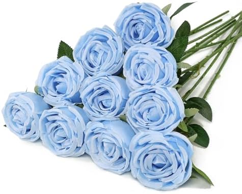 Coferset 10 Pcs Fake Silk Roses with Long Stems,Baby Blue by Coferset