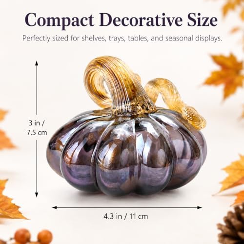 Purple Blown Glass Pumpkin Art Glass Fall Decor Pumpkin Thanksgiving Table - Image 2