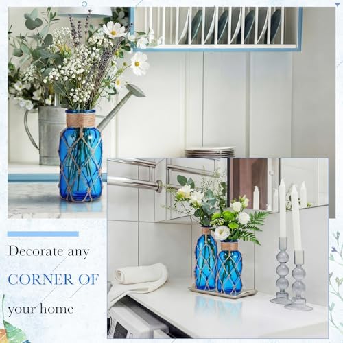 Chuangdi Set of 2 Coastal Glass Flower Vase with Boho Rope, Cobalt Blue - Image 4