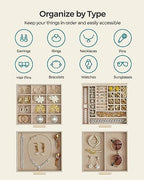 SONGMICS Jewelry Box Organizer, 4-Layer Storage with 3 Drawers, Glass Lid - Image 3