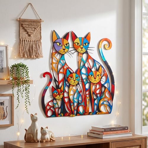 Wesiti Metal Cat Wall Art Decor Colorful Sculptures Mid Century 11.8x11.6 - Image 3