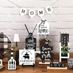 Fairysandy 11 Pcs Home Tiered Tray Decor Black White Rustic Wooden Signs - Image 2