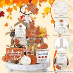 Reallnaive 18 Pcs Fall Tiered Tray Decor, Classic Vintage Pumpkin Signs - Image 4