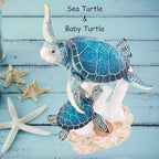 Sea Turtle Decor Figurine Blue Turtles Swimming on Coral Reef Base Beach House Coastal Decor - Image 3
