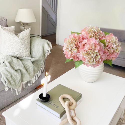 JINWOE 4PCS Lifelike Real Touch Artificial Hydrangeas, 21" Pink Hydrangea Artificial Flowers for Decoration, Faux Vintage Silk Fake Flowers for Bouquet Wedding Centerpieces Tables Party Outdoor Home - Image 3