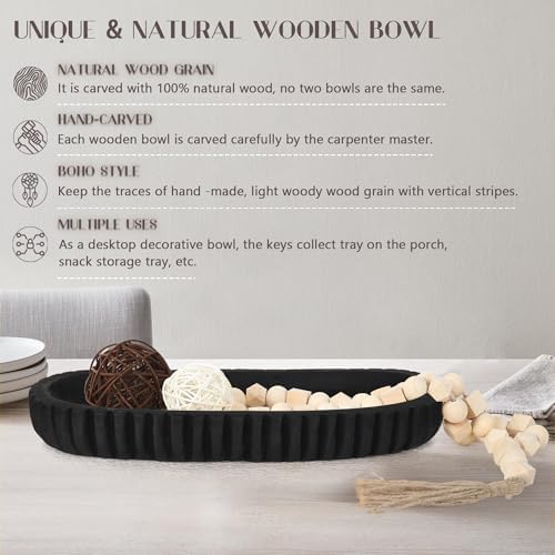Oakrain Wooden Decorative Bowl for Home Decor, 16" Rustic Dough Bowl - Image 4
