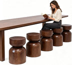 Solid Wood Stool & Sofa Side Table, Rustic Hourglass Wabi-Sabi Accent Coffee - Image 7
