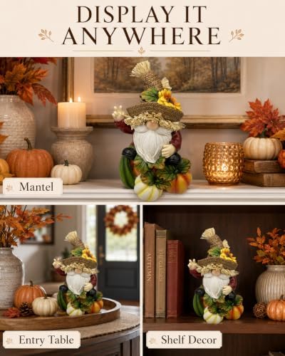SHEHIM Fall Decor Handmade Resin Scarecrow Gnome Figurine with Pumpkins 7'' - Image 5