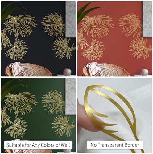 Gold Metallic Wall Decals Peel and Stick Floral Wall Stickers Large Sketch Minimal Line Transfer for Women Living Room Bedroom Decor, Monstera Leaves - Image 5