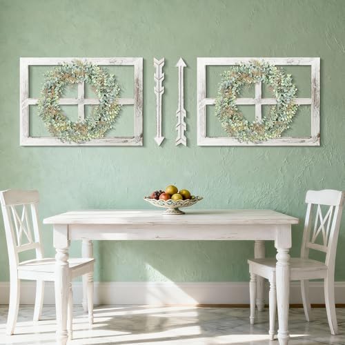 WAKOSAN Rustic Wood Window Frame Wall Decor with Wreath & Arrows - Image 6