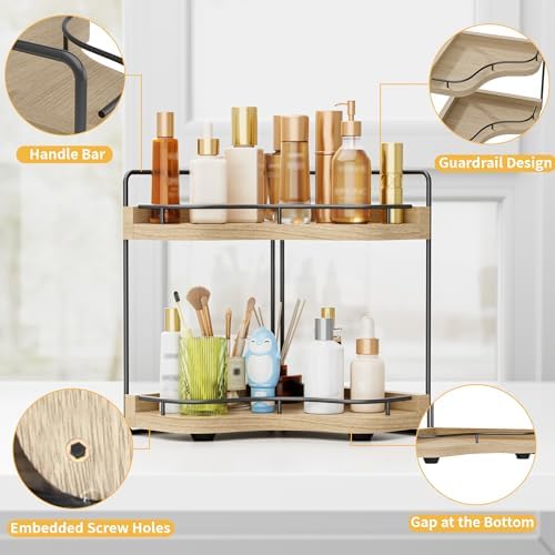 2-Tier Corner Bathroom Counter Organizer for Storage, Light Brown - Image 3