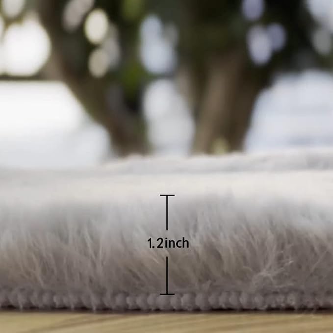 ORINOVA Grey Fluffy Faux Rabbit Washable Furry Fur Area Rugs - Image 2