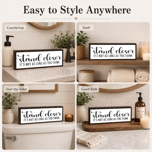 Bathroom Wooden Sign, Wash Your Hands, Funny Farmhouse Bathroom Wall Decor, Solid Wood Rustic Style for Shelf or Counter Display, Modern Farmhouse Decoration, Bath Room Decor Gift, 9.5 x 3.1 Inches - Image 3