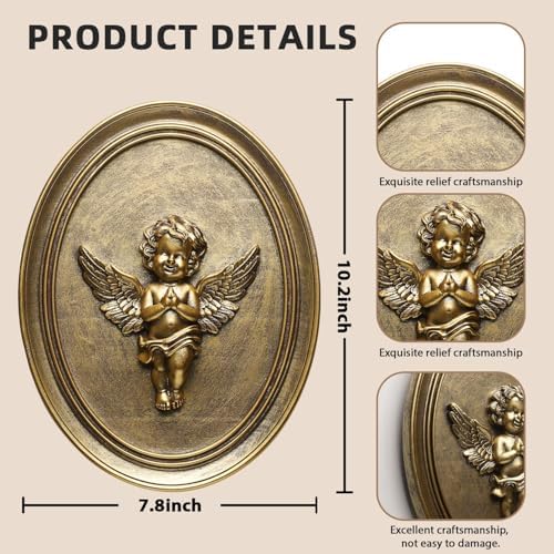 Newinhome Vintage Cherub Wall Sculpture Antique Wall Decor Hand Painted with Embossed Cherub Design, Oval Aesthetic Room Decor, Vintage Decoration for Living Room Hallway and Bedroom,Unique Gifts - Image 2
