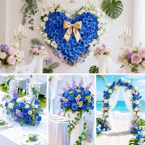 22 Pcs Artificial Blue Roses with Stems - Velvet Faux Flowers Bulk for Wedding Home Decor (Blue) - Image 6