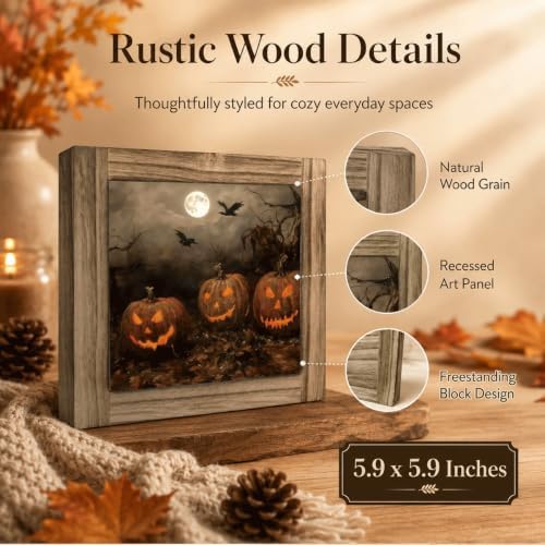 Halloween Pumpkin Wood Plaque Sign, Halloween Mantel and Tabletop Art Decor 29 - Image 3