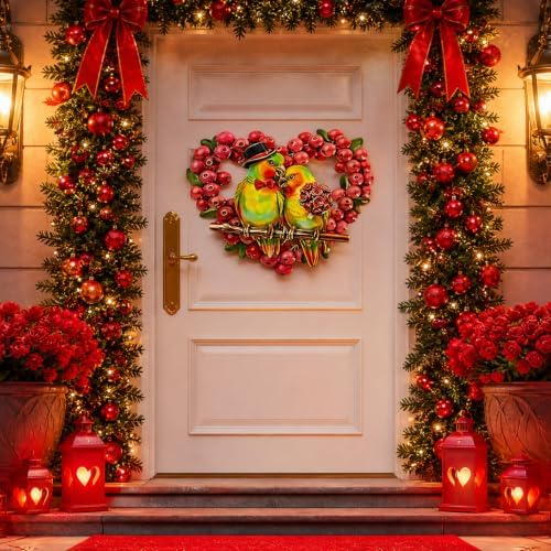 HONGLAND Heart Berry Wreath Lovebird Metal Wall Decor - Image 7