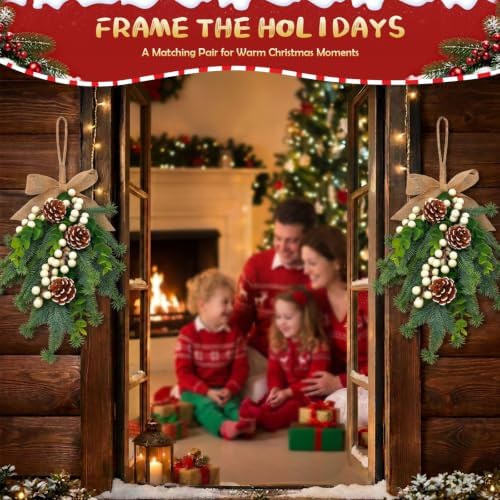 2pcs Christmas Door Swags White Berry Artificial Greenery Decor - Image 7