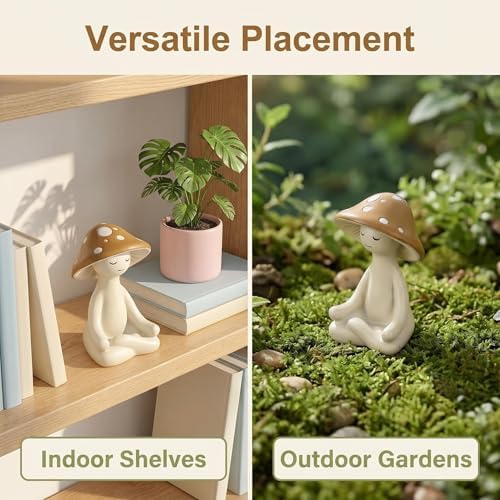 Meditation Mushroom Figurine Resin - Yoga Mushroom Statue for Desk Shelf Garden Decor, Cute Zen Mushroom Sculpture Figurine for Home Office Patio Decoration Gift - Image 4