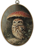 CUANFDDSF Owl Mushroom Nature Aesthetic Oval Wall Art Decor, Rustic Cottagecore Woodland Nursery Wall Hanging Decor, Dark Academia Wild Animal Framed Canvas Prints for Gallery Bedroom, 8.6x11.4 Inch by CUANFDDSF