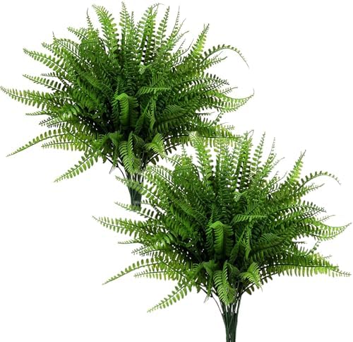 Artificial Boston Ferns Plants, Fake Plastic Fern Grass Faux Shrubs Plastic Leaves Simulation Greenery Bushes for Home Decor Indoor Outdoor Garden Wedding Decoration Yard Vase Planter Filler – 8 Pack by CATTREE