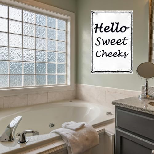 Funny Bathroom Decor Wall Art Funny Cute Hello Sweet Cheeks Tin Sign Rustic Farmhouse Bathroom Decoration Restroom Toilet Decor And Accessories Home Sweet Home Wall Art 8x12 Inch - Image 6