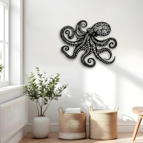 Octopus Metal Wall Decor - Gothic Nautical Room Decor Wall Art Home Decor for Living Room, Bedroom, Dining Room, Bathroom, Office, Coastal, Beach (Black) - Image 7