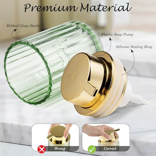 Amolliar Foaming Soap Dispenser, Green Glass Soap Dispenser Bathroom(Gold) - Image 4