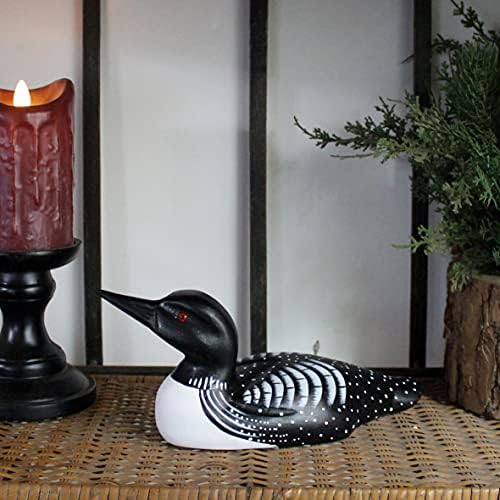 CVHOMEDECO. Primitives Hand Engraving and Painted Wood Loon Farmhouse Figurine Decorative Accent, 10-1/4 Inch - Image 3