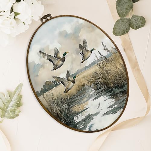 dvhdajed Vintage Mallard Duck Oval Wall Art Decor, Farmhouse Duck Framed Canvas Art, Rustic Cottage Core Farm Animal Oval Wall Hanging Decor for Home Bedroom Living Room, 8.7x11.3 Inch - Image 4
