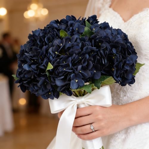 Kimura's Cabin 6pcs Navy Blue Hydrangea Artificial Flowers Silk Hydrangeas - Image 6