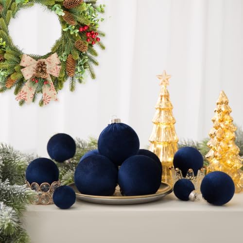 Velvet Christmas Ball Ornaments - 30pcs Flocked Christmas Ornaments Set Shatterproof Classic Hanging Xmas Tree Decorations with Rope for Wreath Holiday Home Decor (Blue) - Image 4